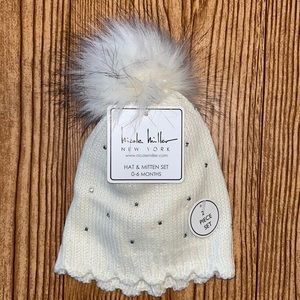 NICOLE MILLER 0-6 M Cream Hat & Mitten Set NWT